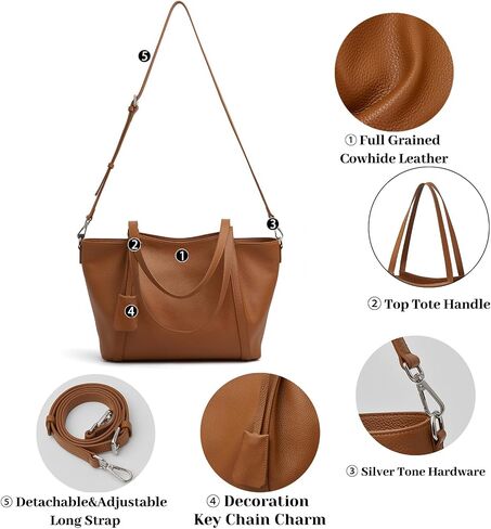 DAILANDO Genuine Leather Tote Bag for Women, Large Full Grained Cowhide Top Handle Shoulder Purse with Long Crossbody Strap in Saudi Arabia