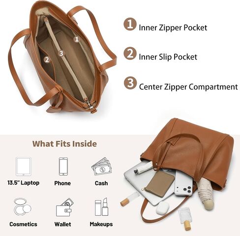DAILANDO Genuine Leather Tote Bag for Women, Large Full Grained Cowhide Top Handle Shoulder Purse with Long Crossbody Strap in Saudi Arabia