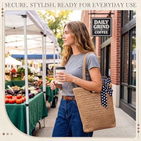 Capoda Straw Beach Bag for Women 15.8 x 14.2 Inch Large Boho Tote Bag Summer Shoulder Handbag Purse with Leak-proof Lining Zipper Rattan Woven Purse for Summer Beach Shopping Travel in Kuwait