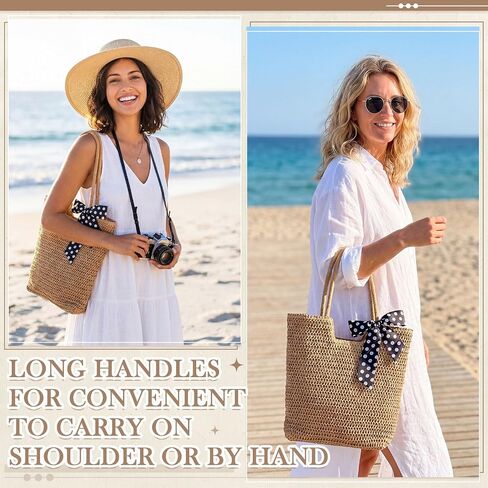 Capoda Straw Beach Bag for Women 15.8 x 14.2 Inch Large Boho Tote Bag Summer Shoulder Handbag Purse with Leak-proof Lining Zipper Rattan Woven Purse for Summer Beach Shopping Travel in Kuwait