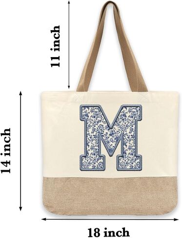 Initial Canvas Tote Bag, Womens Personalized Monogram M Tote Bags, Suitable for Wedding Engagement Parties Honeymoon Birthday Beach Holiday, Gift for Women Grandma Mom Teacher Friends Bridesmaids in Saudi Arabia