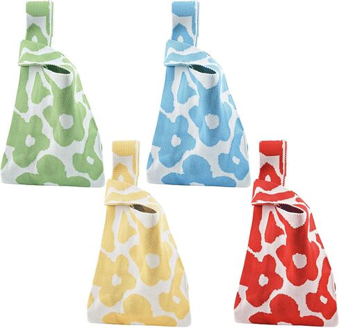 4 Pack Small Knit Tote Bags Wristlet Knot Bag Flower Pattern Mini Pocket Handbag Pouch Purse for Women Red Green Yellow Blue in Saudi Arabia