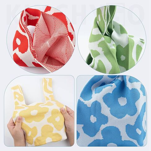 4 Pack Small Knit Tote Bags Wristlet Knot Bag Flower Pattern Mini Pocket Handbag Pouch Purse for Women Red Green Yellow Blue in Saudi Arabia