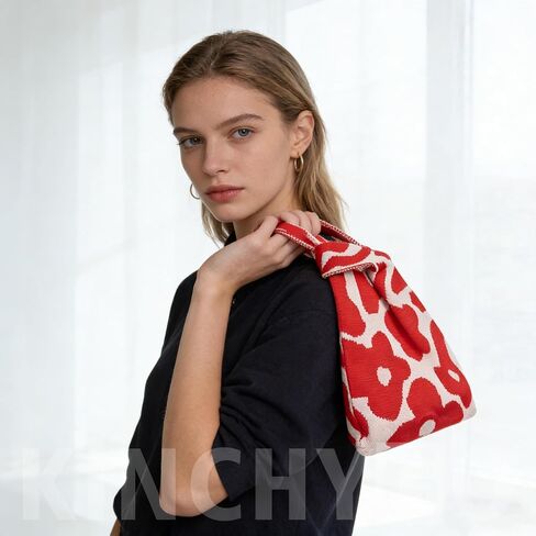 4 Pack Small Knit Tote Bags Wristlet Knot Bag Flower Pattern Mini Pocket Handbag Pouch Purse for Women Red Green Yellow Blue in Saudi Arabia