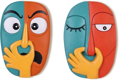 oliruim Funky Wall Decor Sculptures Set of 2 - Holding Her Nose Modern Abstract Colorful Bathroom Wall Art Face Sculptures for Living Room, Office, Entrance or Hallway, Contemporary Decor - 9.1" Tall in Saudi Arabia