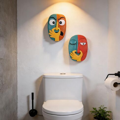 oliruim Funky Wall Decor Sculptures Set of 2 - Holding Her Nose Modern Abstract Colorful Bathroom Wall Art Face Sculptures for Living Room, Office, Entrance or Hallway, Contemporary Decor - 9.1" Tall in Saudi Arabia