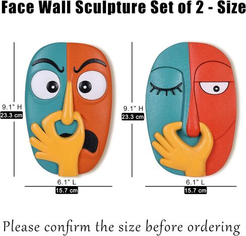 oliruim Funky Wall Decor Sculptures Set of 2 - Holding Her Nose Modern Abstract Colorful Bathroom Wall Art Face Sculptures for Living Room, Office, Entrance or Hallway, Contemporary Decor - 9.1" Tall in Saudi Arabia