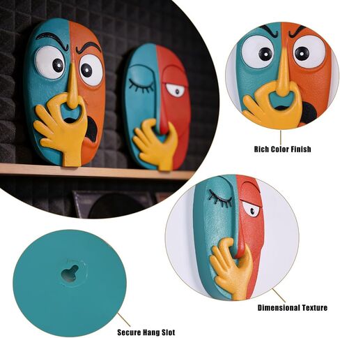oliruim Funky Wall Decor Sculptures Set of 2 - Holding Her Nose Modern Abstract Colorful Bathroom Wall Art Face Sculptures for Living Room, Office, Entrance or Hallway, Contemporary Decor - 9.1" Tall in Saudi Arabia
