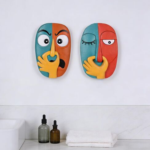 oliruim Funky Wall Decor Sculptures Set of 2 - Holding Her Nose Modern Abstract Colorful Bathroom Wall Art Face Sculptures for Living Room, Office, Entrance or Hallway, Contemporary Decor - 9.1" Tall in Saudi Arabia