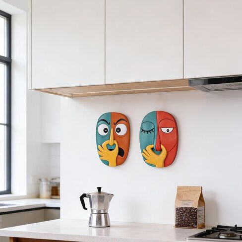 oliruim Funky Wall Decor Sculptures Set of 2 - Holding Her Nose Modern Abstract Colorful Bathroom Wall Art Face Sculptures for Living Room, Office, Entrance or Hallway, Contemporary Decor - 9.1" Tall in Saudi Arabia