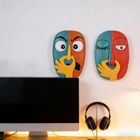 oliruim Funky Wall Decor Sculptures Set of 2 - Holding Her Nose Modern Abstract Colorful Bathroom Wall Art Face Sculptures for Living Room, Office, Entrance or Hallway, Contemporary Decor - 9.1" Tall in Saudi Arabia