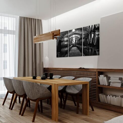LevvArts Large 3 Piece Whiskey Cellar Canvas Wall Art Black and White Wooden Barrels Picture Painting for Modern Home Kichen Restaurant Decor Stretched and Framed Ready to Hang 16"x32"x3PCS in Saudi Arabia