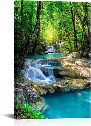 iKNOW FOTO 16x24 Single Piece Canvas Wall Art Nature Landscape Pictures Green Forest Waterfall Poster Canvas Prints Framed Artwork Spa Bathroom Bathroom Room Decor in Saudi Arabia