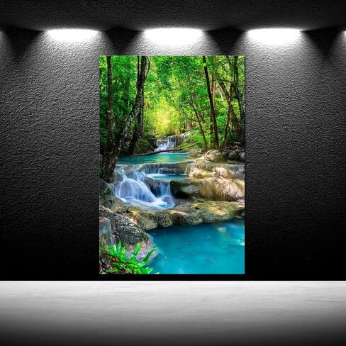 iKNOW FOTO 16x24 Single Piece Canvas Wall Art Nature Landscape Pictures Green Forest Waterfall Poster Canvas Prints Framed Artwork Spa Bathroom Bathroom Room Decor in Saudi Arabia