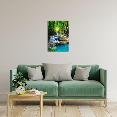 iKNOW FOTO 16x24 Single Piece Canvas Wall Art Nature Landscape Pictures Green Forest Waterfall Poster Canvas Prints Framed Artwork Spa Bathroom Bathroom Room Decor in Saudi Arabia