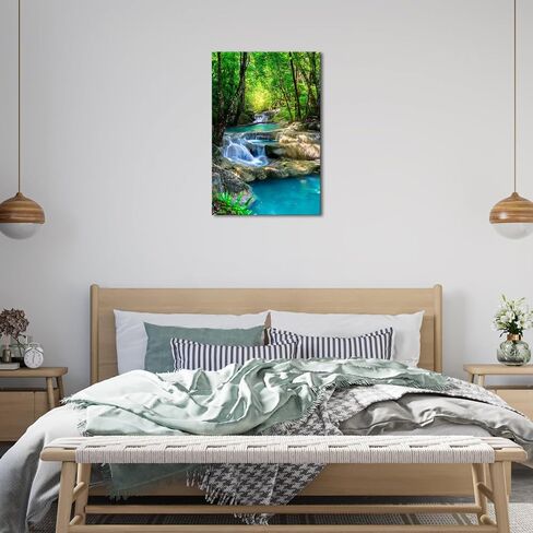iKNOW FOTO 16x24 Single Piece Canvas Wall Art Nature Landscape Pictures Green Forest Waterfall Poster Canvas Prints Framed Artwork Spa Bathroom Bathroom Room Decor in Saudi Arabia