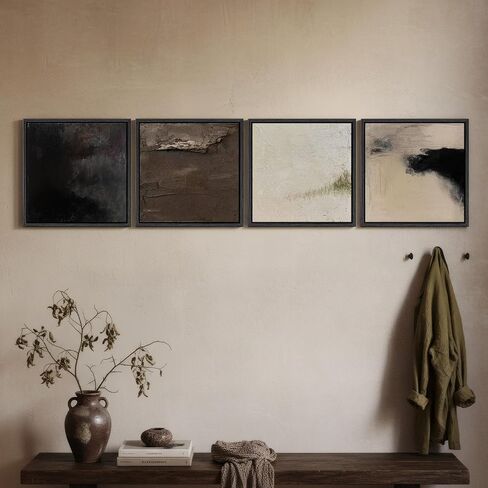 Framed Neutral Abstract Wall Art, 4 Piece Modern Minimalist Brown Black Beige Canvas Prints Artwork for Walls, Contemporary Square Earth Tone Wall Decor for Living Room Bedroom Office Entryway, 12x12 in Saudi Arabia