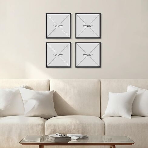 Framed Neutral Abstract Wall Art, 4 Piece Modern Minimalist Brown Black Beige Canvas Prints Artwork for Walls, Contemporary Square Earth Tone Wall Decor for Living Room Bedroom Office Entryway, 12x12 in Saudi Arabia