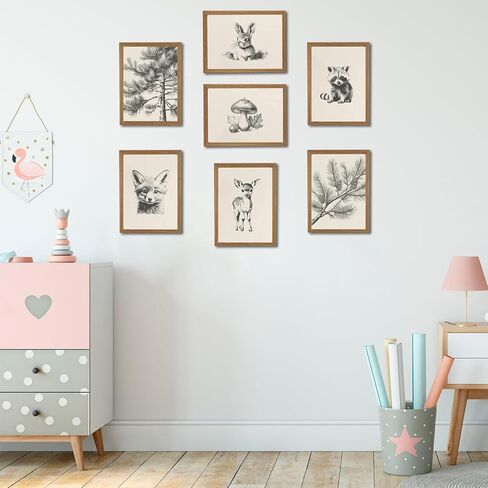 HDXUFJQ Wood Framed Neutral Nursery Wall Art Woodland Animal Canvas Wall Decor Forest Animal Themed Sketch Pictures Prints Vintage Rustic Baby Kids Boys Girls Room Home Paintings Decor（8"x10"） in Saudi Arabia