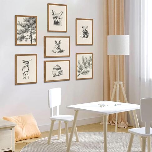 HDXUFJQ Wood Framed Neutral Nursery Wall Art Woodland Animal Canvas Wall Decor Forest Animal Themed Sketch Pictures Prints Vintage Rustic Baby Kids Boys Girls Room Home Paintings Decor（8"x10"） in Saudi Arabia