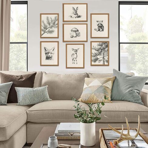 HDXUFJQ Wood Framed Neutral Nursery Wall Art Woodland Animal Canvas Wall Decor Forest Animal Themed Sketch Pictures Prints Vintage Rustic Baby Kids Boys Girls Room Home Paintings Decor（8"x10"） in Saudi Arabia