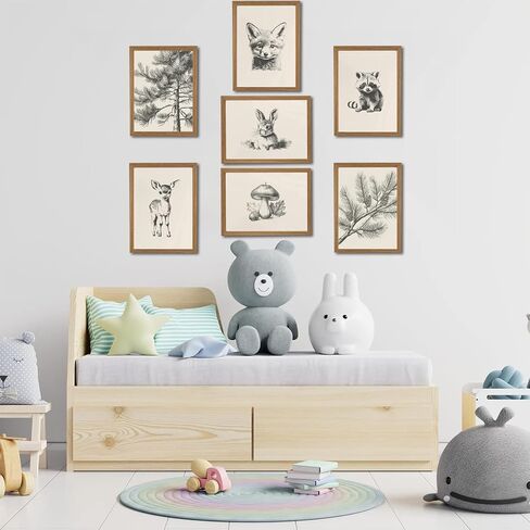 HDXUFJQ Wood Framed Neutral Nursery Wall Art Woodland Animal Canvas Wall Decor Forest Animal Themed Sketch Pictures Prints Vintage Rustic Baby Kids Boys Girls Room Home Paintings Decor（8"x10"） in Saudi Arabia