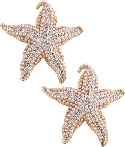2 Pack Shell Pearl Starfish Brooch Crystal Bling Star Lapel Pins Ocean Sea Animal Brooches for Dress Accessories in Saudi Arabia