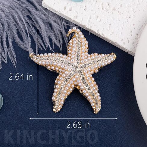 2 Pack Shell Pearl Starfish Brooch Crystal Bling Star Lapel Pins Ocean Sea Animal Brooches for Dress Accessories in Saudi Arabia