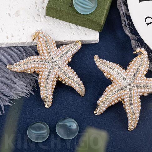 2 Pack Shell Pearl Starfish Brooch Crystal Bling Star Lapel Pins Ocean Sea Animal Brooches for Dress Accessories in Saudi Arabia