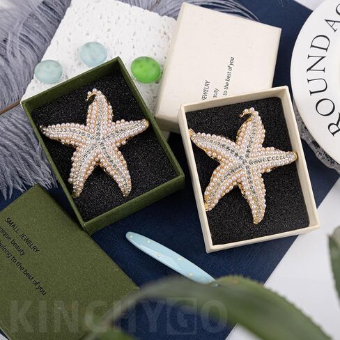 2 Pack Shell Pearl Starfish Brooch Crystal Bling Star Lapel Pins Ocean Sea Animal Brooches for Dress Accessories in Saudi Arabia