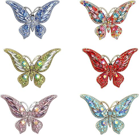 6 Pieces Butterfly Brooch Set - Elegant Butterfly Lapel Pins for Women, Decorative Crystal Animal Shape Brooch Pins, Sparkly Dress and Scarf Jewelry Accessories for Formal Occasions in Saudi Arabia