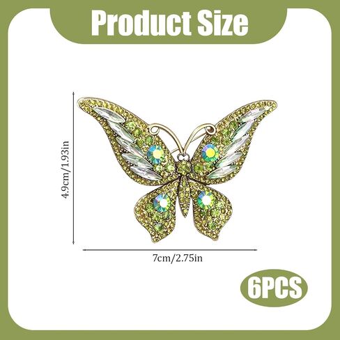 6 Pieces Butterfly Brooch Set - Elegant Butterfly Lapel Pins for Women, Decorative Crystal Animal Shape Brooch Pins, Sparkly Dress and Scarf Jewelry Accessories for Formal Occasions in Saudi Arabia