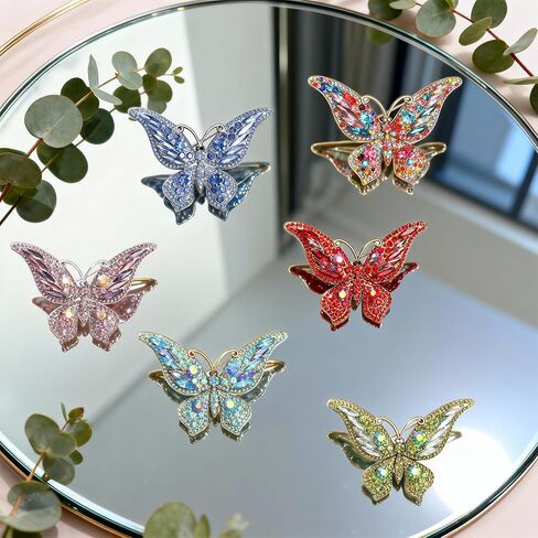 6 Pieces Butterfly Brooch Set - Elegant Butterfly Lapel Pins for Women, Decorative Crystal Animal Shape Brooch Pins, Sparkly Dress and Scarf Jewelry Accessories for Formal Occasions in Saudi Arabia
