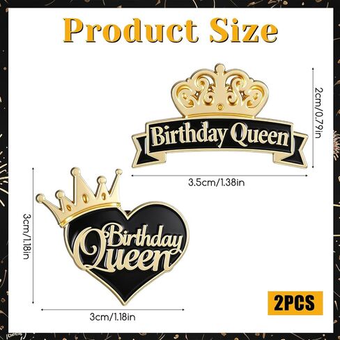 2pcs Birthday Pin for Women, Black Gold Birthday Pin Brooches, Birthdays Party Lapel Pins Accessories for Women in Saudi Arabia