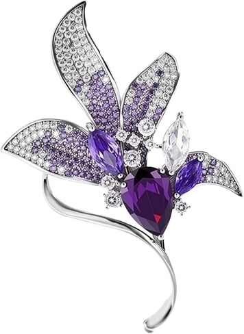 Purple Lily Floral Brooch Pin for Women, Austrian Crystal Rhinestone, Lapel Pin, Wedding Banquet Prom Corsage Accessory in Saudi Arabia