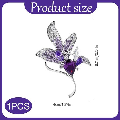 Purple Lily Floral Brooch Pin for Women, Austrian Crystal Rhinestone, Lapel Pin, Wedding Banquet Prom Corsage Accessory in Saudi Arabia