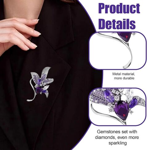 Purple Lily Floral Brooch Pin for Women, Austrian Crystal Rhinestone, Lapel Pin, Wedding Banquet Prom Corsage Accessory in Saudi Arabia