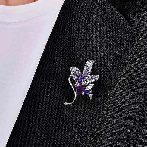 Purple Lily Floral Brooch Pin for Women, Austrian Crystal Rhinestone, Lapel Pin, Wedding Banquet Prom Corsage Accessory in Saudi Arabia