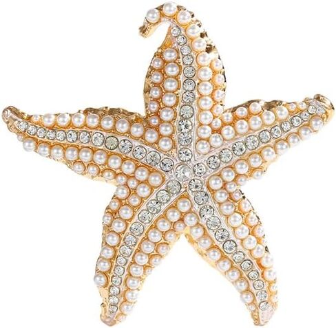 Pearl Water Diamond Starfish Brooch - Elegant Gold-Toned Seashell Pin for Women, Vintage Pearl & Rhinestone Jewelry Gift (Summer Beach Wedding/Bridal Party Accessories) in Saudi Arabia