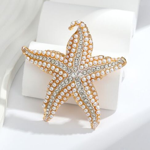 Pearl Water Diamond Starfish Brooch - Elegant Gold-Toned Seashell Pin for Women, Vintage Pearl & Rhinestone Jewelry Gift (Summer Beach Wedding/Bridal Party Accessories) in Saudi Arabia