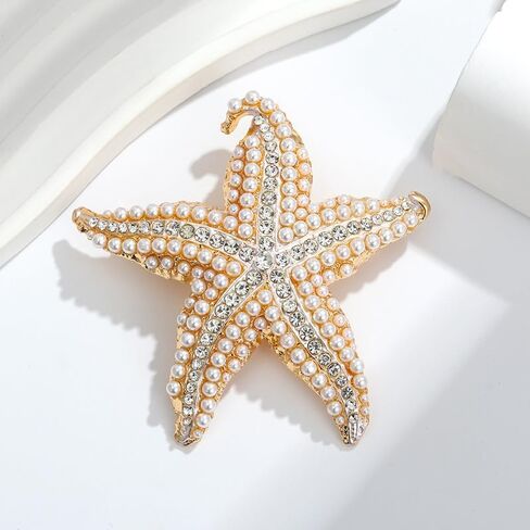 Pearl Water Diamond Starfish Brooch - Elegant Gold-Toned Seashell Pin for Women, Vintage Pearl & Rhinestone Jewelry Gift (Summer Beach Wedding/Bridal Party Accessories) in Saudi Arabia