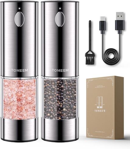 Upgraded Larger Capacity Electric Salt and Pepper Grinder Set Rechargeable with LED lights, Stainless Steel Automatic Pepper and Salt Grinder Refillable with 5 Adjustable Coarseness in Kuwait
