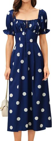 RIHOAS Womens Summer Dresses Square Neck Vintage Short Sleeve Midi Dress Casual Puff A Line Chiffon Sundress in Saudi Arabia