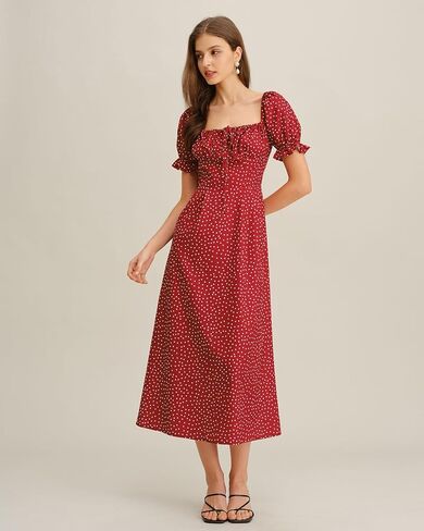 RIHOAS Womens Summer Dresses Square Neck Vintage Short Sleeve Midi Dress Casual Puff A Line Chiffon Sundress in Saudi Arabia