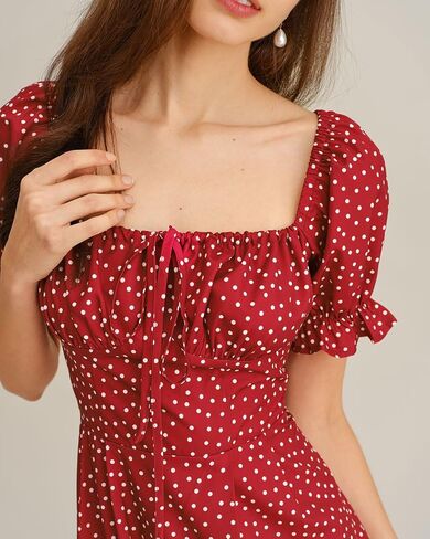 RIHOAS Womens Summer Dresses Square Neck Vintage Short Sleeve Midi Dress Casual Puff A Line Chiffon Sundress in Saudi Arabia