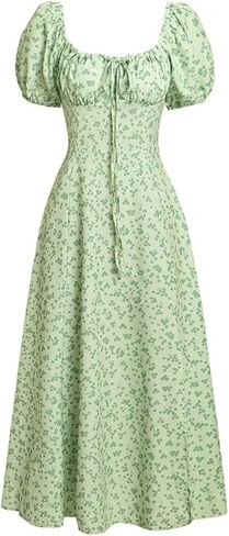 RIHOAS Womens Summer Dresses Square Neck Vintage Short Sleeve Midi Dress Casual Puff A Line Chiffon Sundress in Saudi Arabia