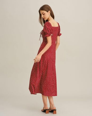 RIHOAS Womens Summer Dresses Square Neck Vintage Short Sleeve Midi Dress Casual Puff A Line Chiffon Sundress in Saudi Arabia