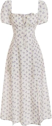 RIHOAS Womens Summer Dresses Square Neck Vintage Short Sleeve Midi Dress Casual Puff A Line Chiffon Sundress in Saudi Arabia