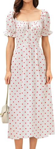 RIHOAS Womens Summer Dresses Square Neck Vintage Short Sleeve Midi Dress Casual Puff A Line Chiffon Sundress in Saudi Arabia