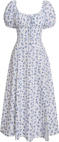 RIHOAS Womens Summer Dresses Square Neck Vintage Short Sleeve Midi Dress Casual Puff A Line Chiffon Sundress in Saudi Arabia